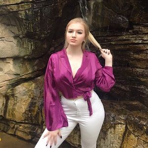 Purple/magenta tie up crop top